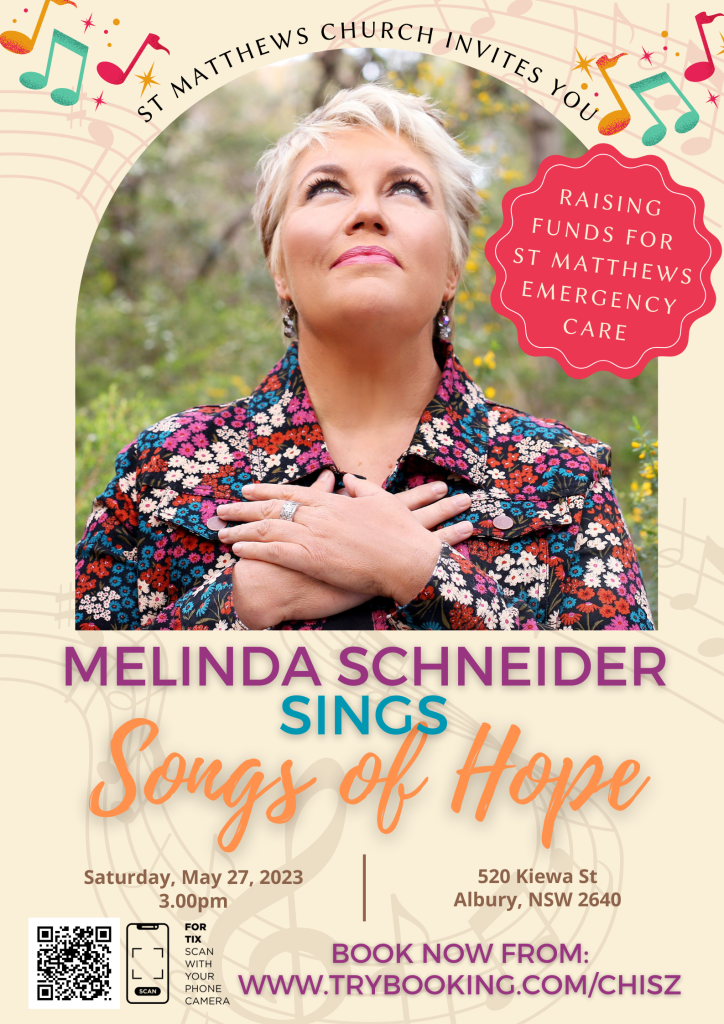Melinda Sings Songs of Hope – Saturday 27th May at St Matthew’s Albury